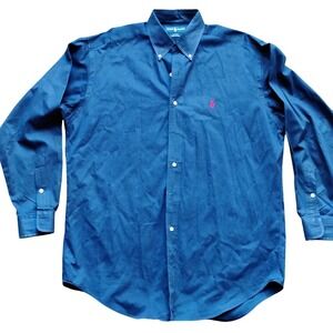 Ralph Lauren Blake Mens Button Down Long Sleeve Shirt red Pony Navy